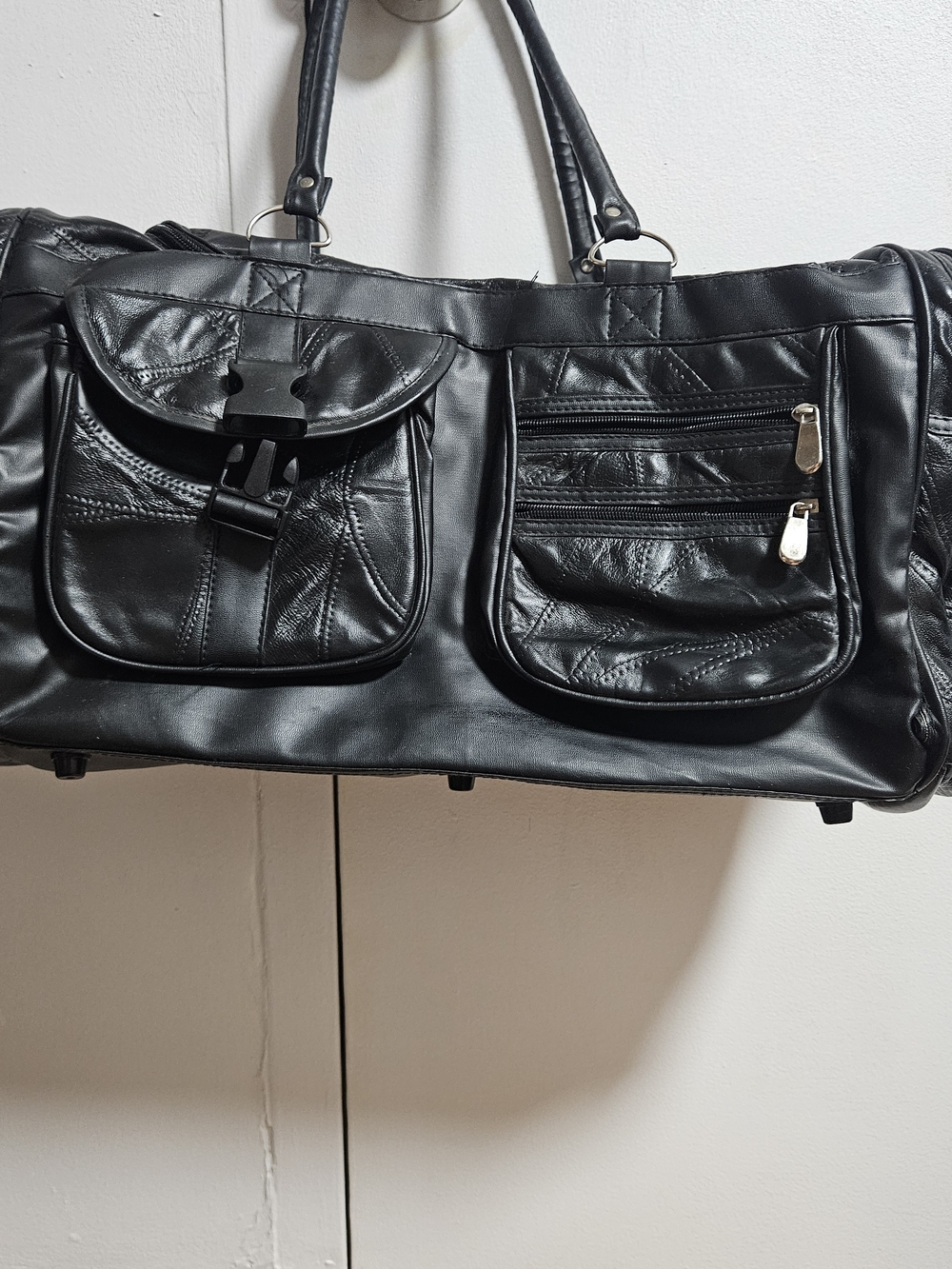 Black Leather Travel Duffel Bag
